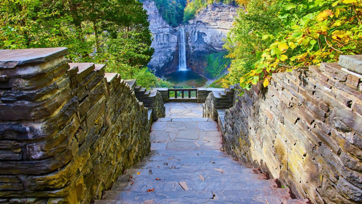 Taughannock Falls waterfall at Taughannock Falls State Park with overlook